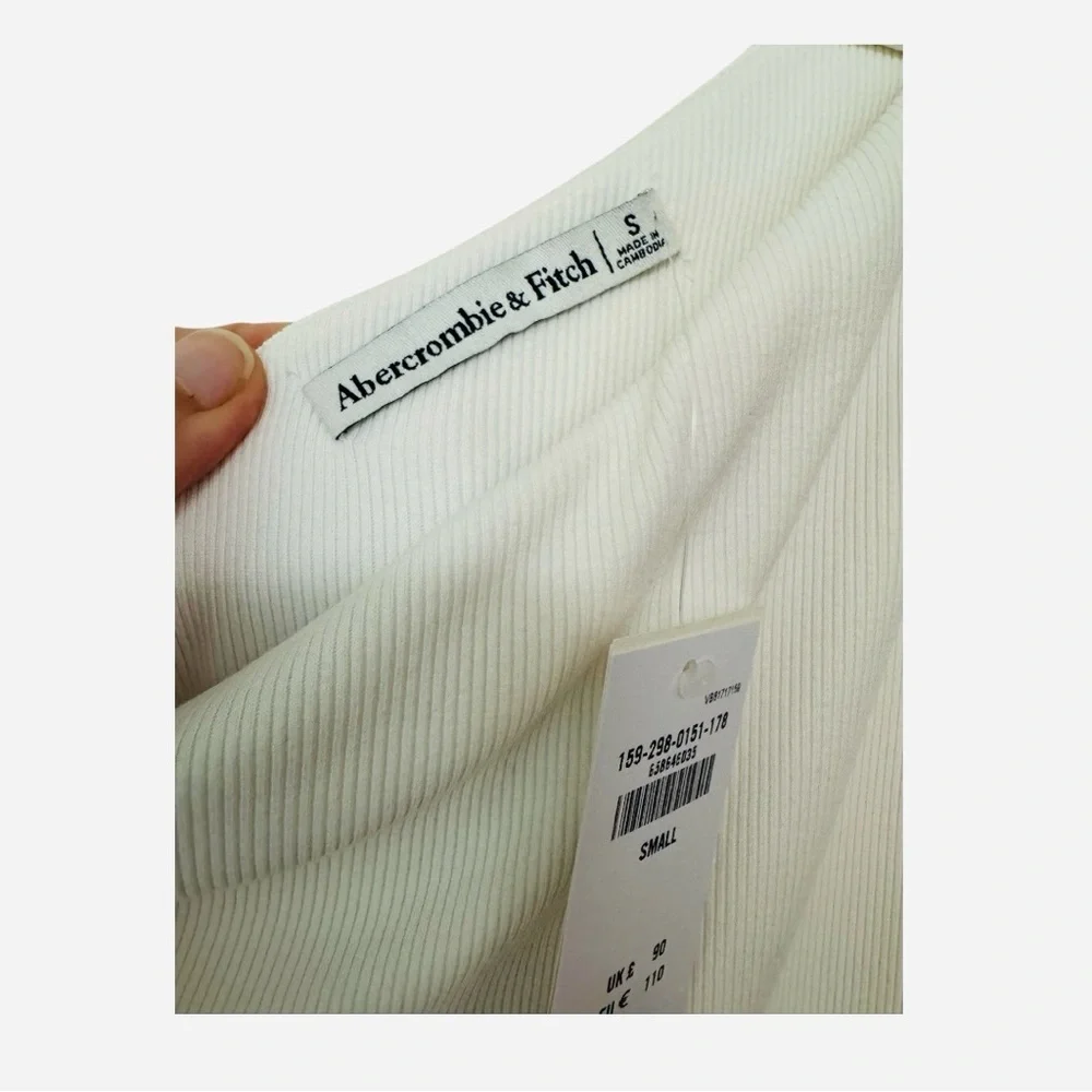 ABERCROMBIE | NWT Ribbed Thigh Slit One-Shoulder Maxi Dress in Ivory, Size Small